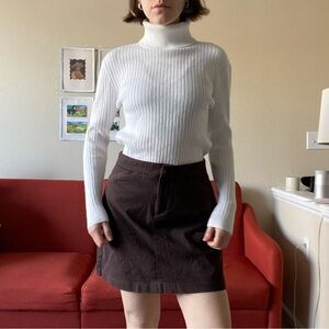 Soft white ribbed turtleneck long sleeve sweater